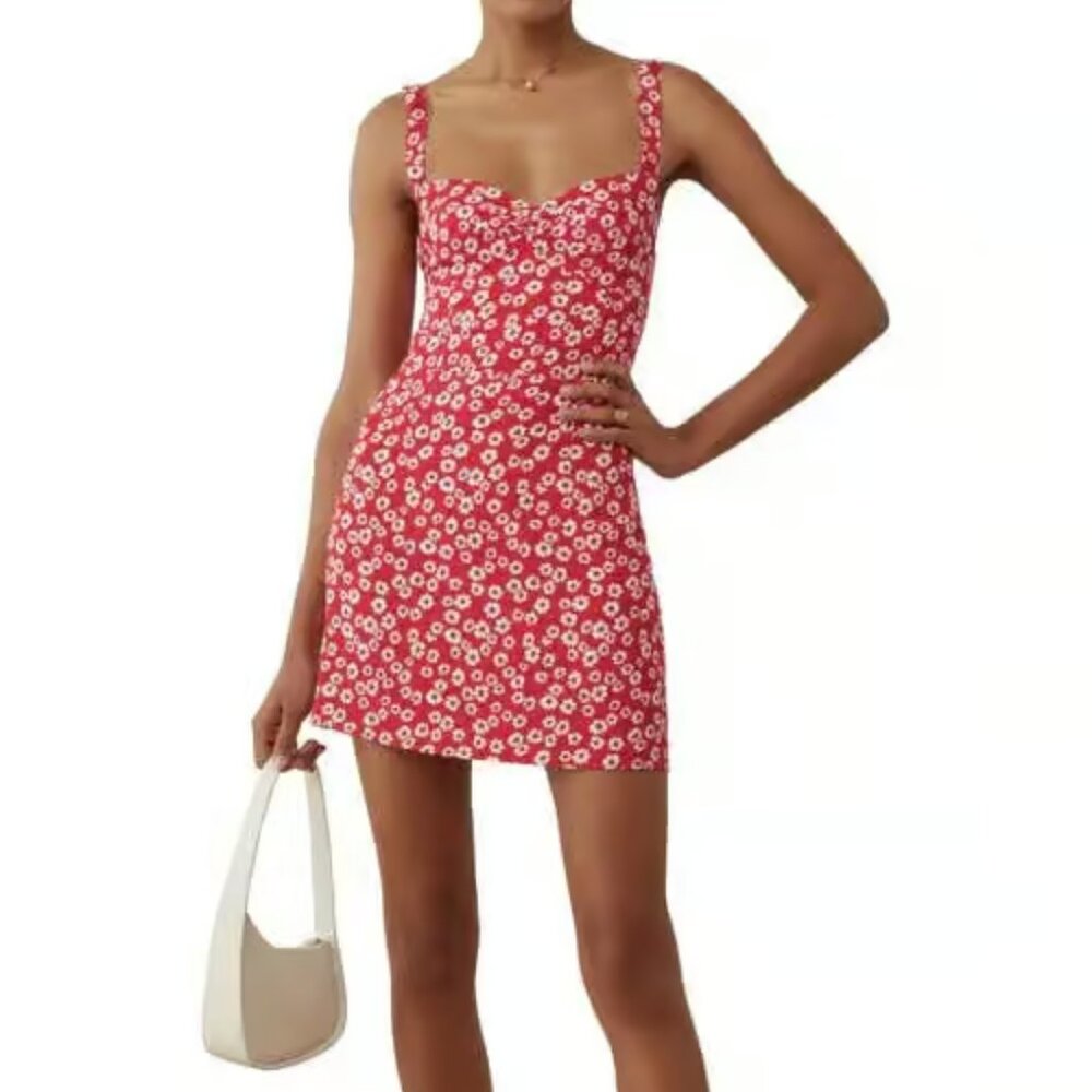 Reformation Baldwin Dress in Red Daisy Floral size 2